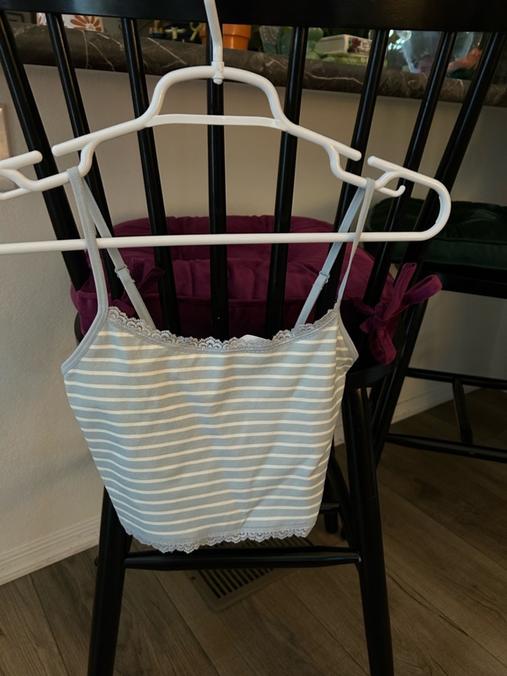 Forever 21 Striped Lace Trim Cami Tank - Light Blue & White